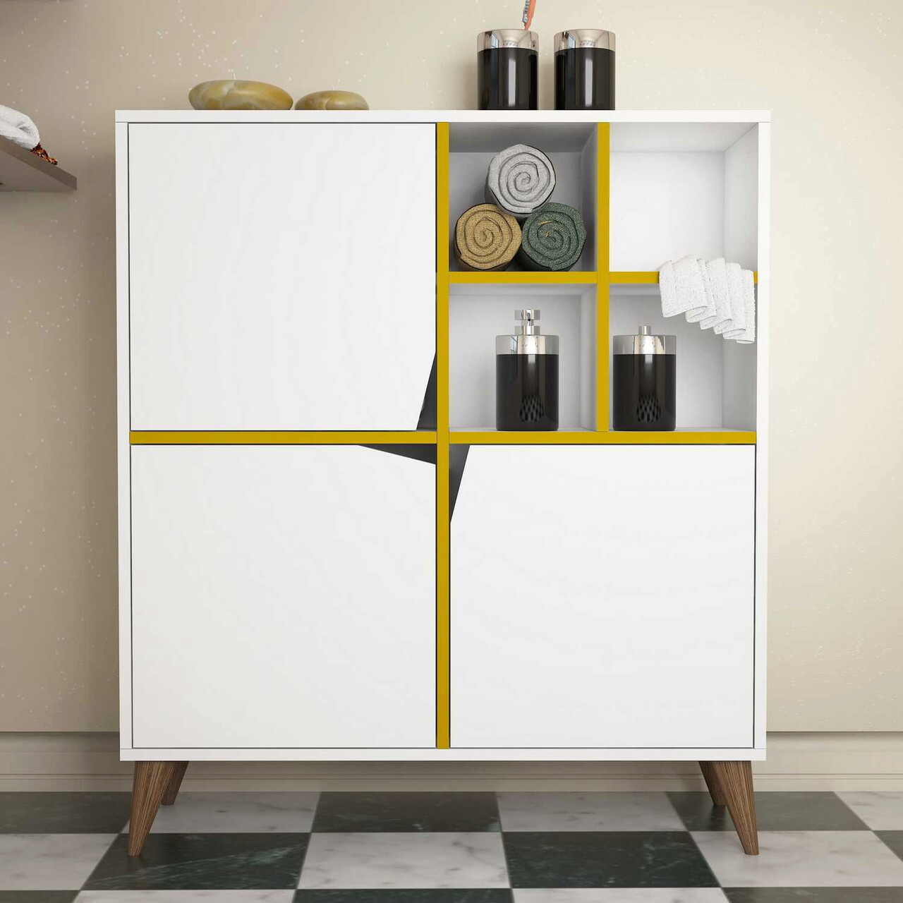 Dulap multifunctional, Hanah Home, Pulse, 100x115x30 cm, Alb / Galben - imagine 6